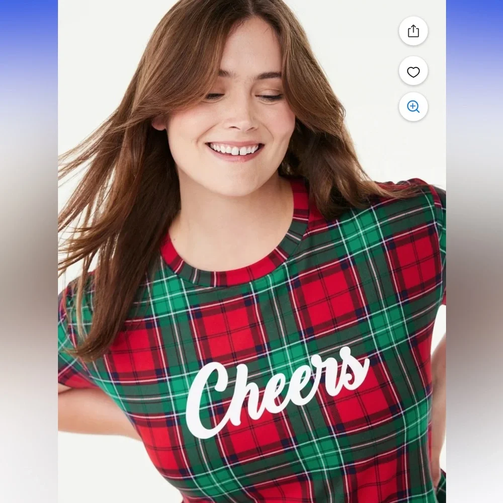 Joyspun Women’s Red and Green Plaid Cheers Holiday Sleep Shirt PJs Size M NWOT - Picture 4 of 9